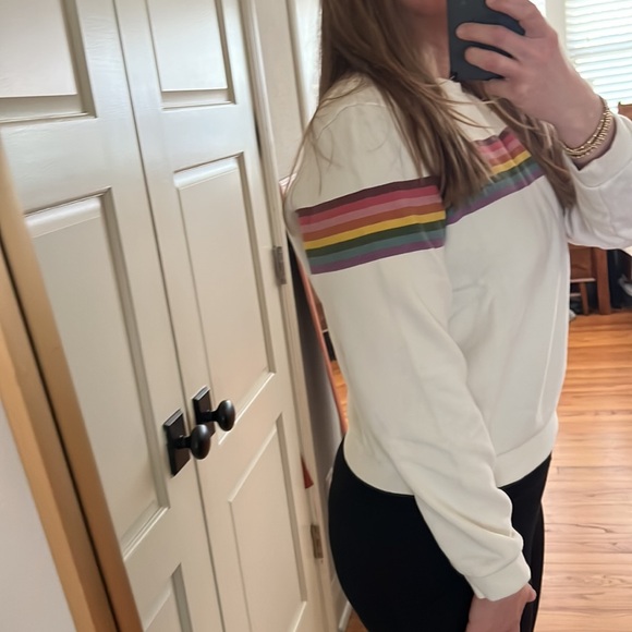Marine Layer Anytime Sweatshirt Cream with Rainbow Stripes Size Small - Picture 6 of 16